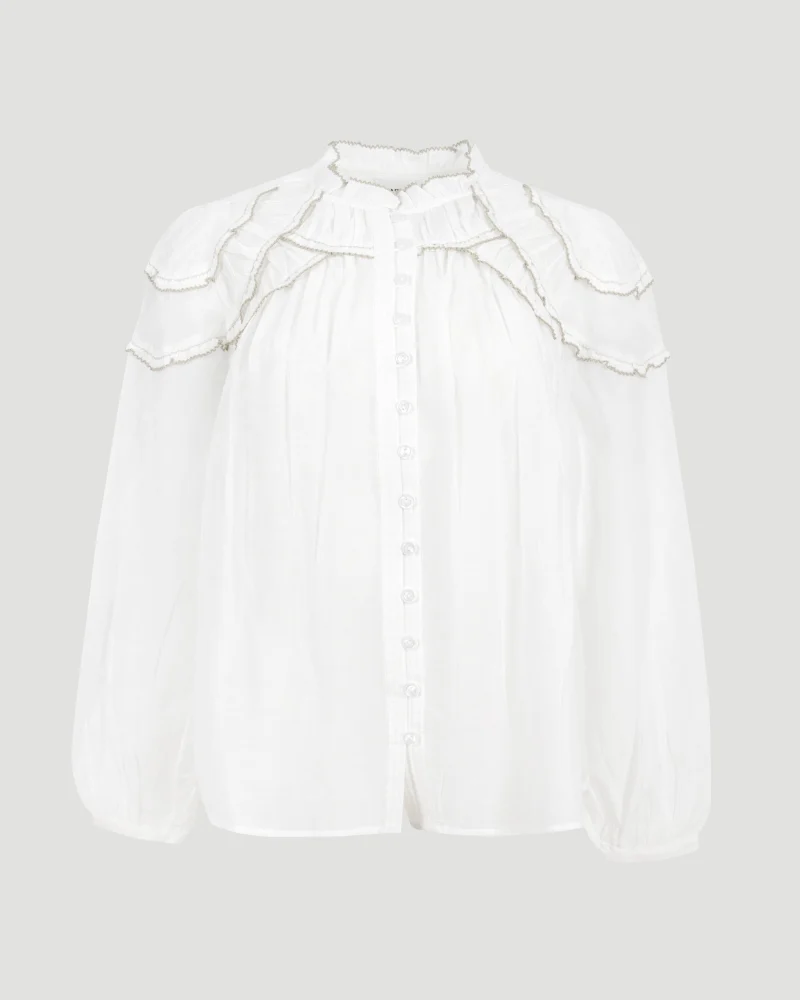 Christa Gathered Cotton Blouse in White