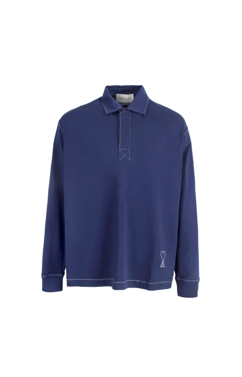 Blue Cotton Long Sleeves Ami de Coeur Polo