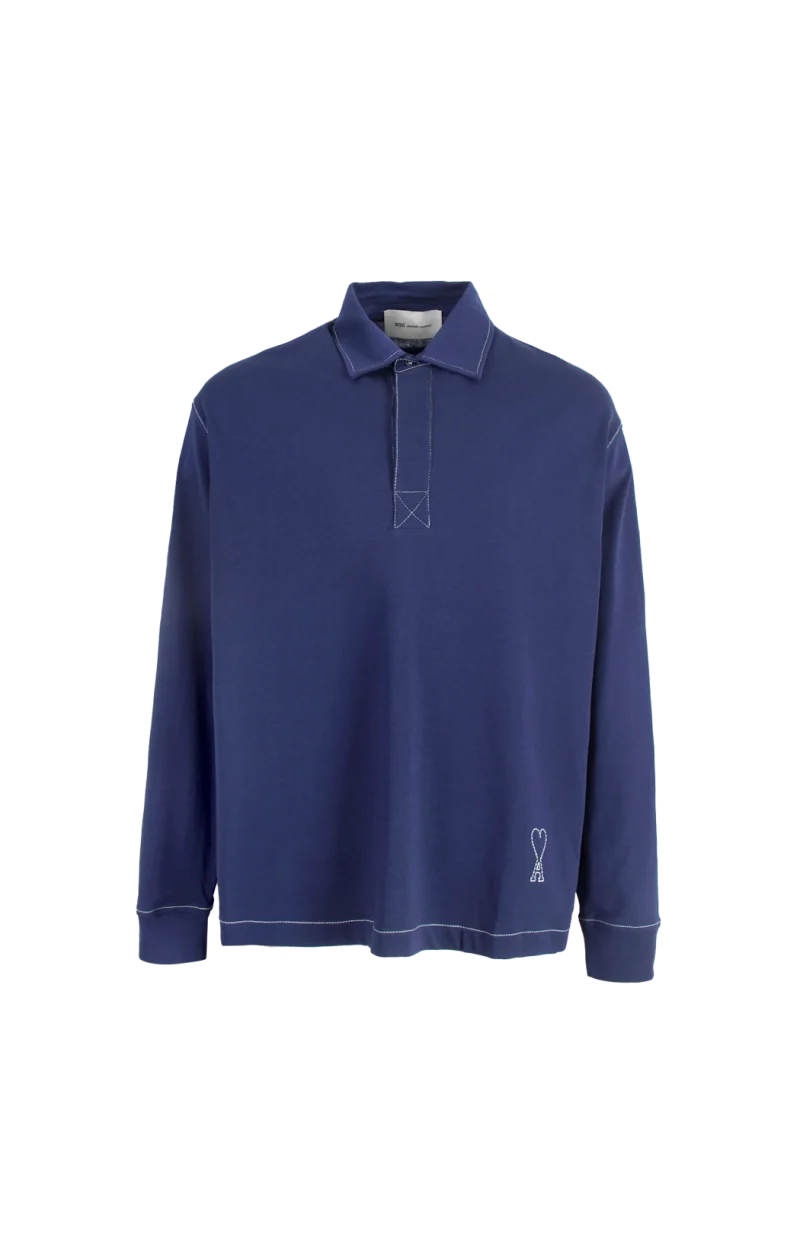Blue Cotton Long Sleeves Ami de Coeur Polo