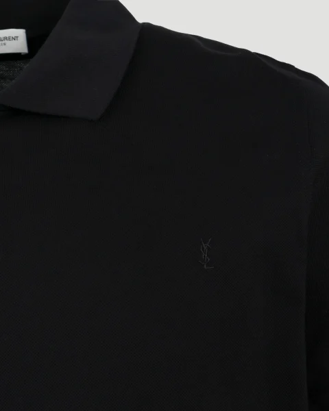 Monogram Polo Shirt in Black Cotton Piqué — снимка 3