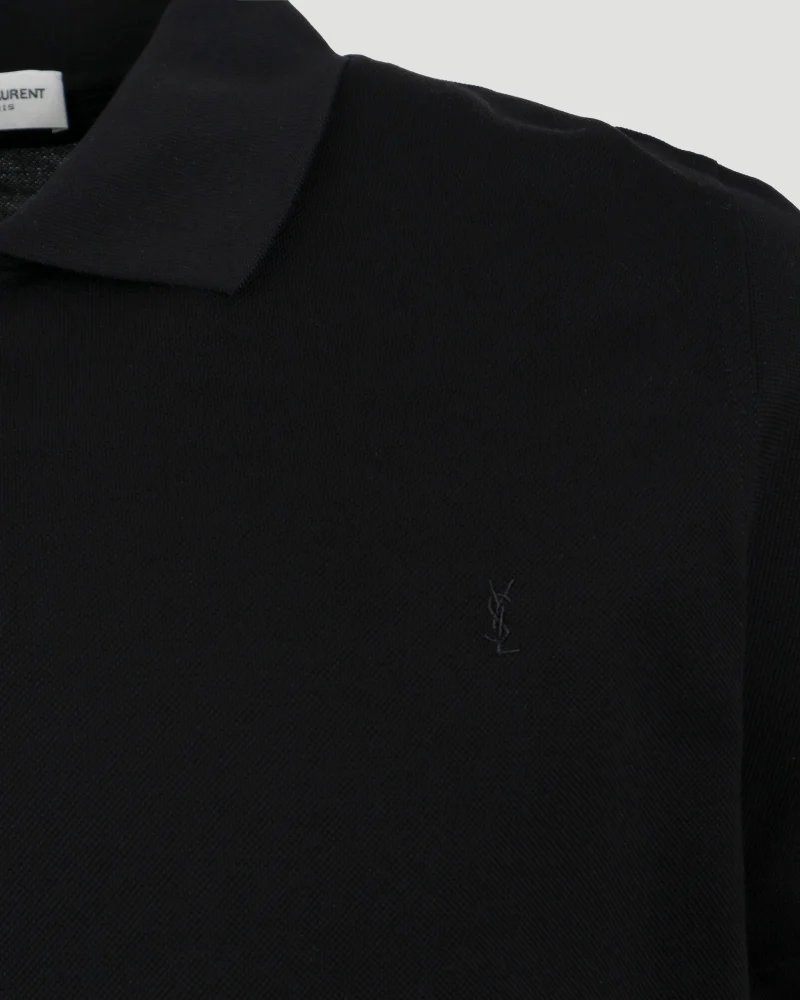 Monogram Polo Shirt in Black Cotton Piqué — снимка 3