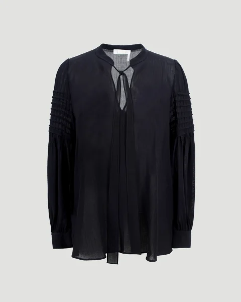 Wool Blouse in Ink Navy