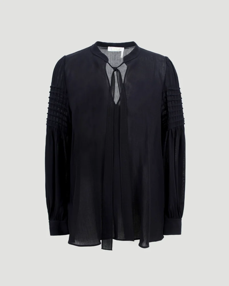 Wool Blouse in Ink Navy