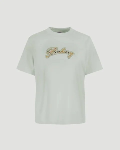 Check Cursive Logo Cotton T-Shirt in Green