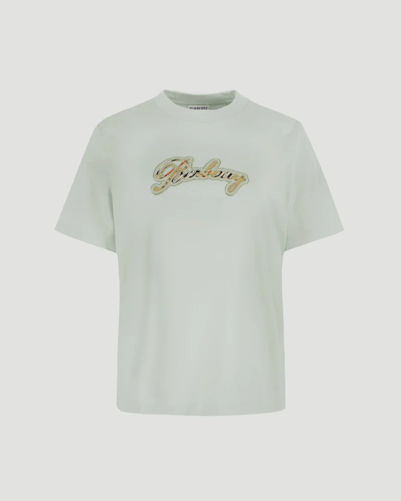 Check Cursive Logo Cotton T-Shirt in Green