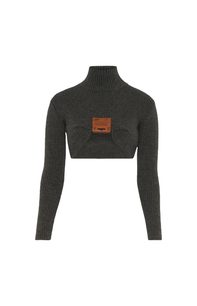 Cropped Wool-Blend Turtleneck Sweater in Mid Grey