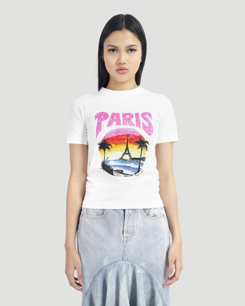 Paris Tropical T-Shirt Fitted in White and Pink — снимка 2