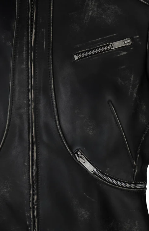 Brushed Leather Cropped Jacket in Black — снимка 3