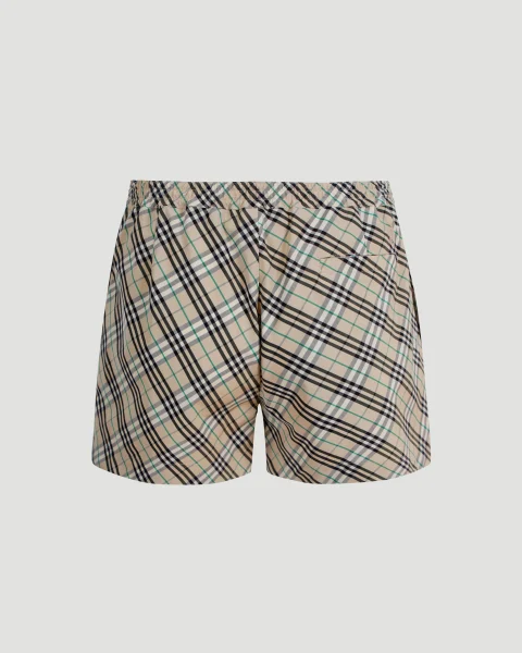 Check Cotton Pyjama Shorts in Husk — снимка 3