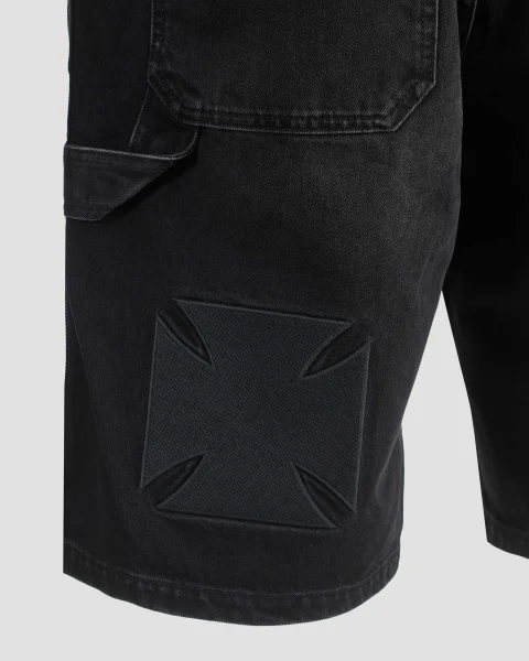 Biker Cross Hip-Hop Denim Shorts in Black — снимка 4