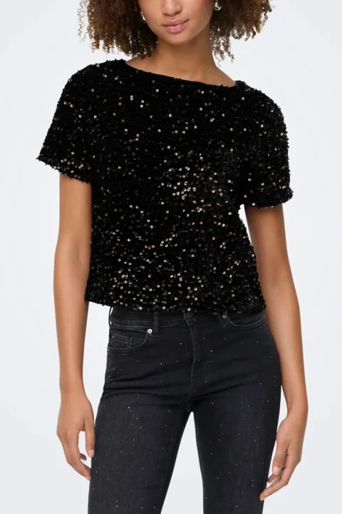 Top Onlanika Ss Sequins Boat 15358489 C-N10 black/kobber sequins — снимка 2