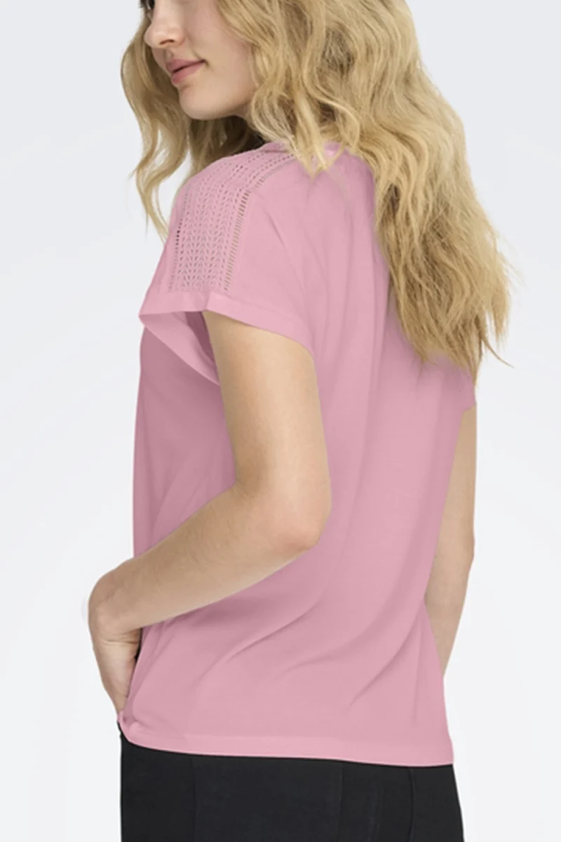 Top Onlfree Life S/S V-Neck Lace 15369294 13-2008 TCX romance rose — снимка 2