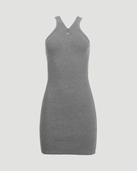 Criss Cross 90s Zip Mini Dress in Grey