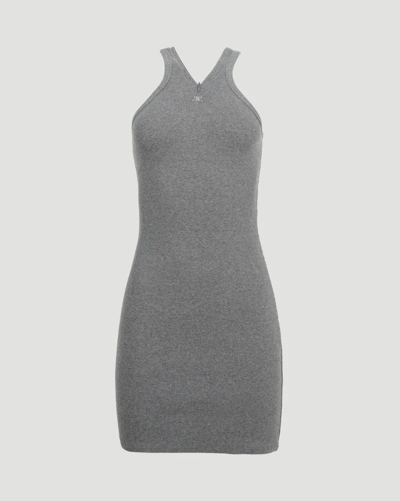 Criss Cross 90s Zip Mini Dress in Grey