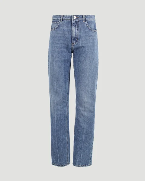 Blue Denim Trousers with Straight Leg