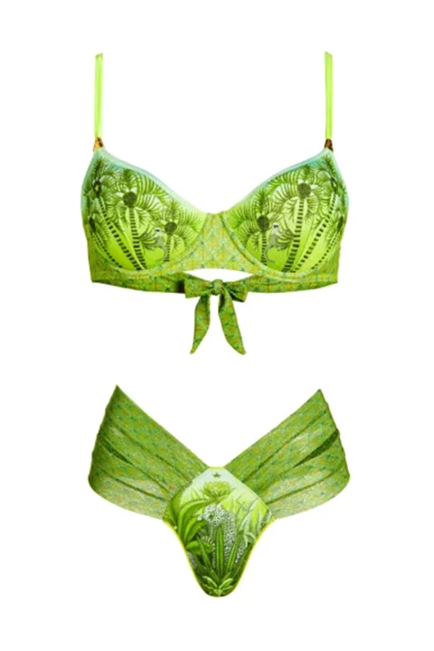 Бански Underwire Balconet, Medium Briefs Palm Paradise Print PC031M-005 green