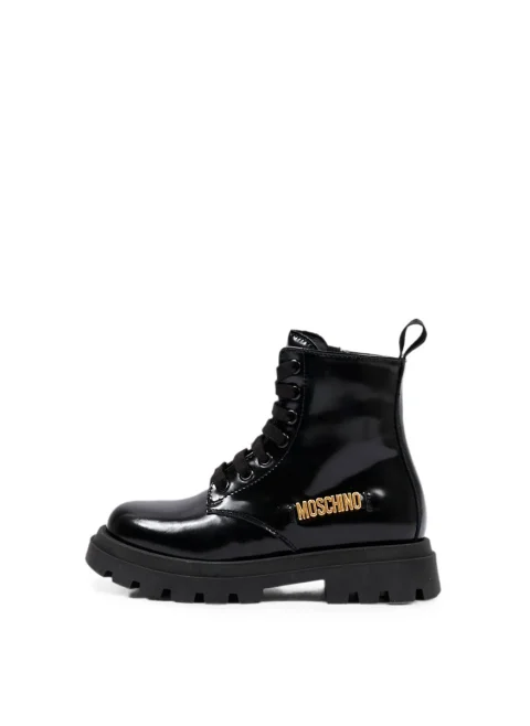 Кожени боти с лого Moschino Kids