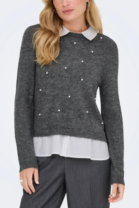 Плетено Onldolly Ls Woven Mix Pearl Pull Knt 15353350 BS000087 medium grey melange — снимка 2