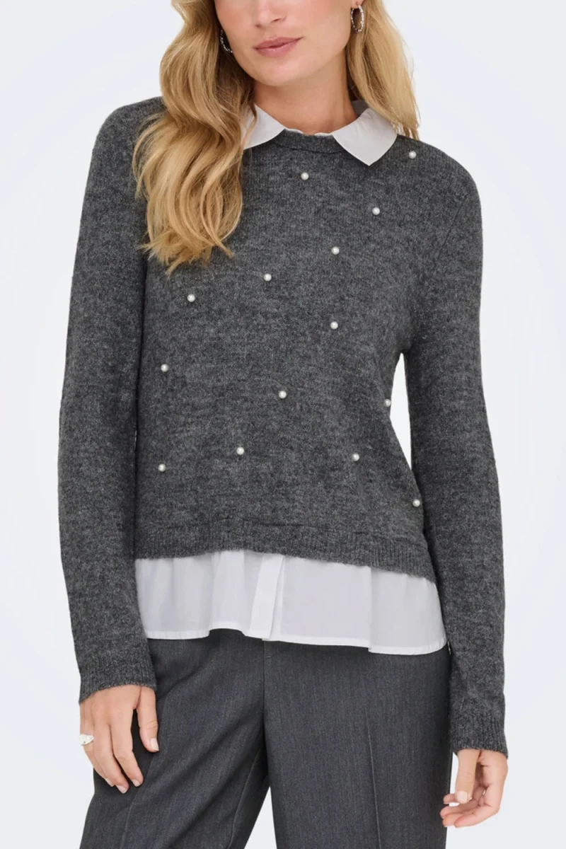 Плетено Onldolly Ls Woven Mix Pearl Pull Knt 15353350 BS000087 medium grey melange — снимка 2