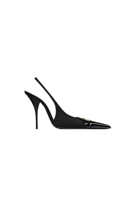 Louis Slingback Pumps in Patent Leather and Satin in Black