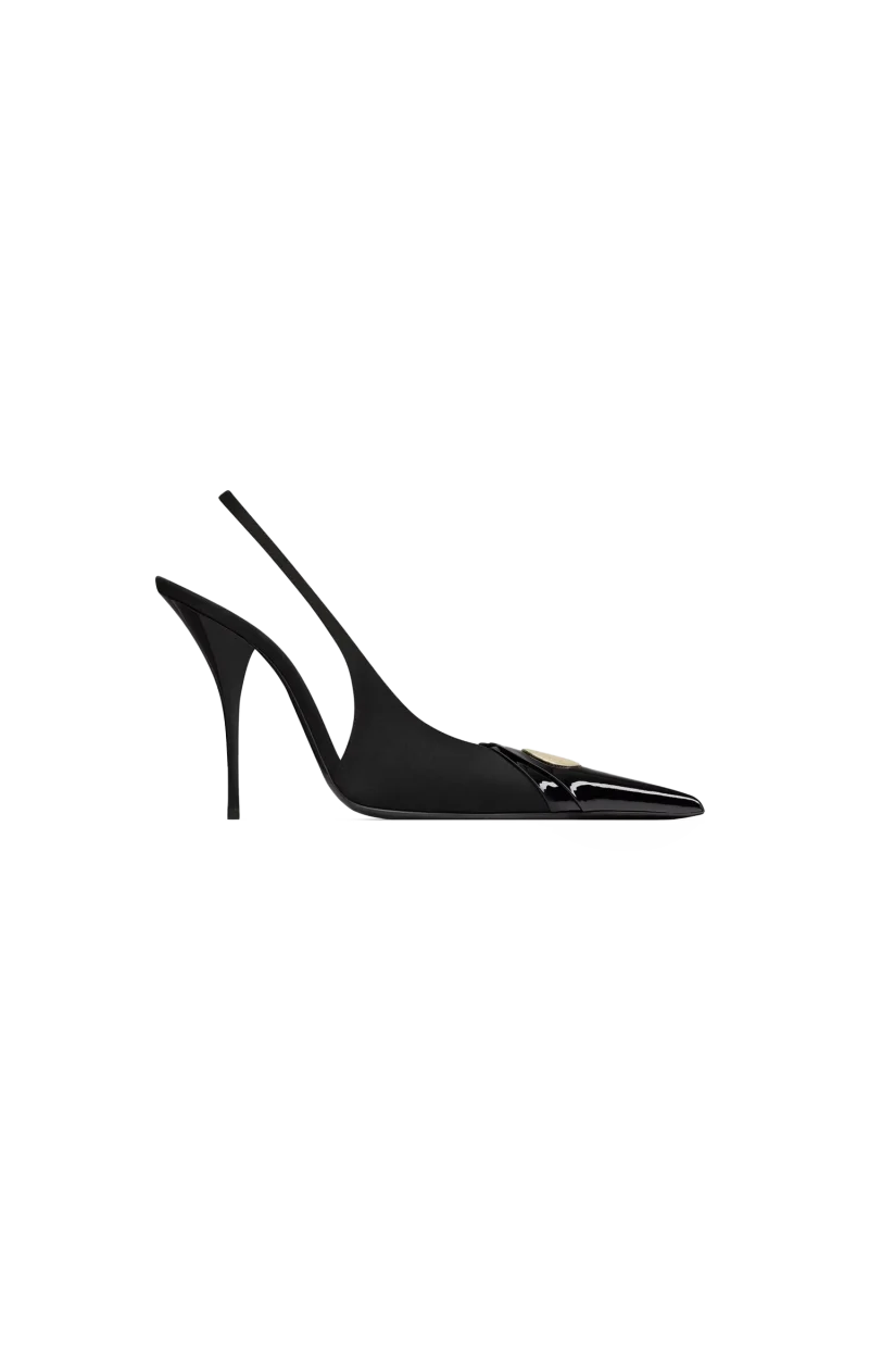 Louis Slingback Pumps in Patent Leather and Satin in Black