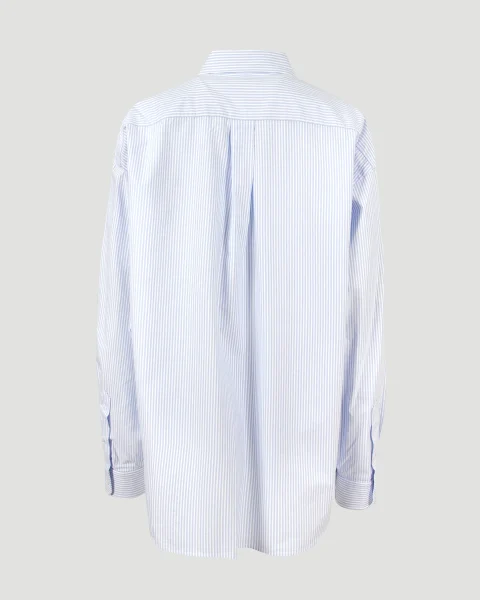 Cotton Oxford Oversize Shirt in Blue and White — снимка 3