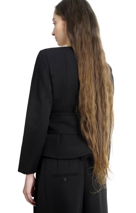 Belted Peplum Jacket in Black — снимка 3