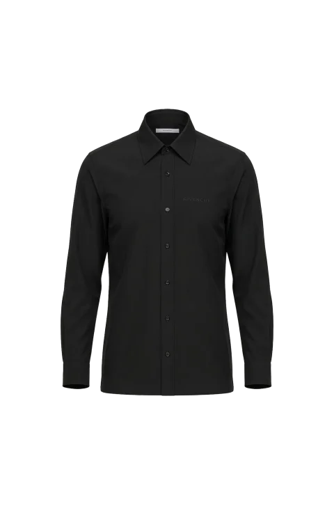 Slim Fit Shirt in Black Poplin with Givenchy Embroidery