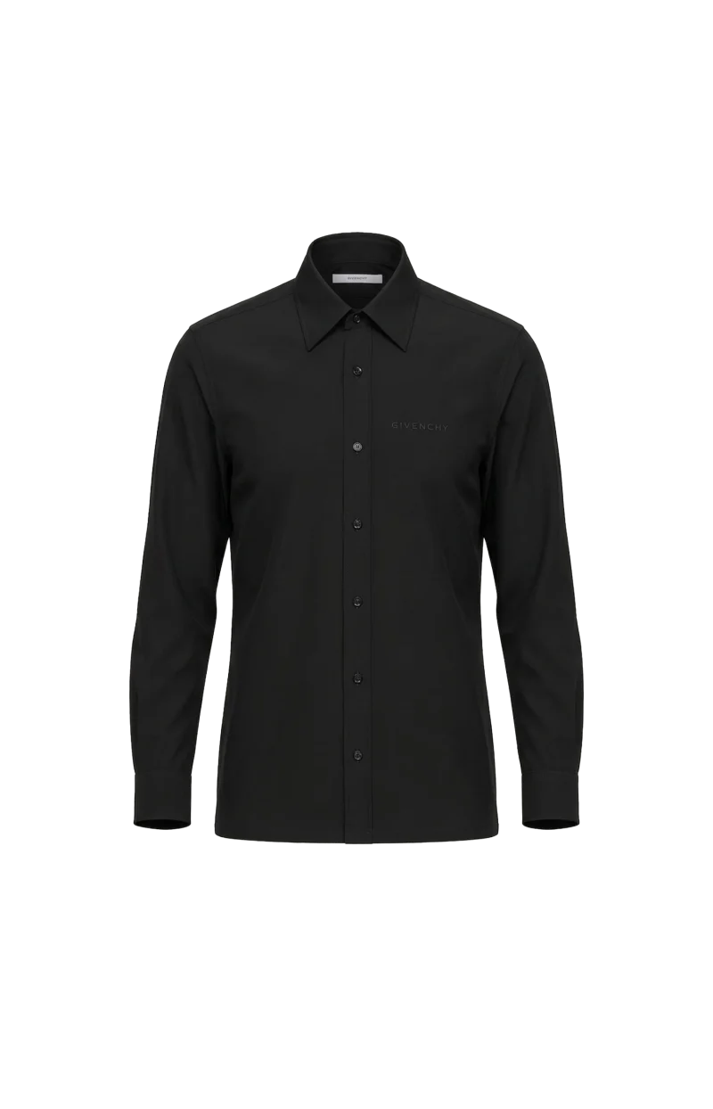 Slim Fit Shirt in Black Poplin with Givenchy Embroidery