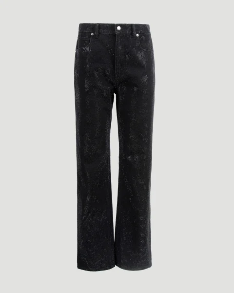 Crystal Rhinestone Hotfix Straight-Leg Jeans