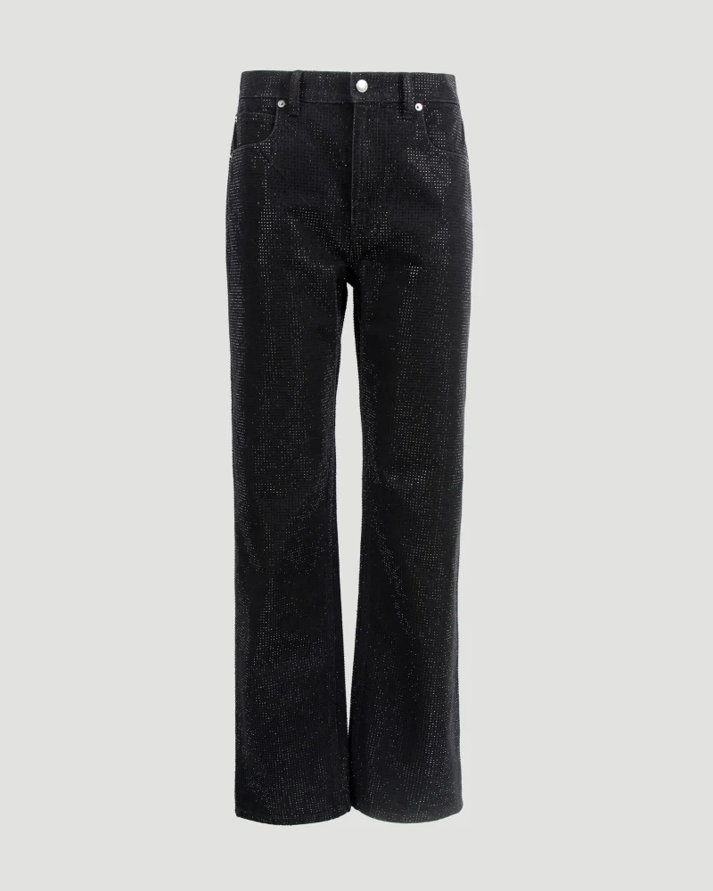 Crystal Rhinestone Hotfix Straight-Leg Jeans