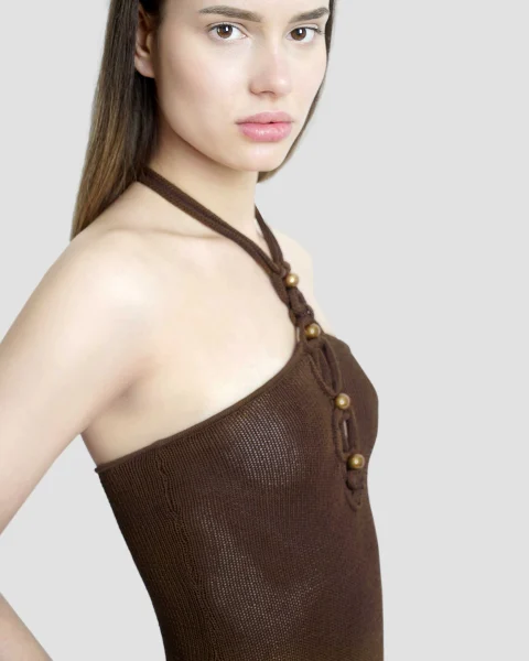Eileen Long Fine Knit Dress in Bronze — снимка 2