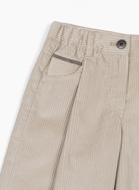 Панталон от рипсено кадифе с монили Brunello Cucinelli Kids 8-10 — снимка 3