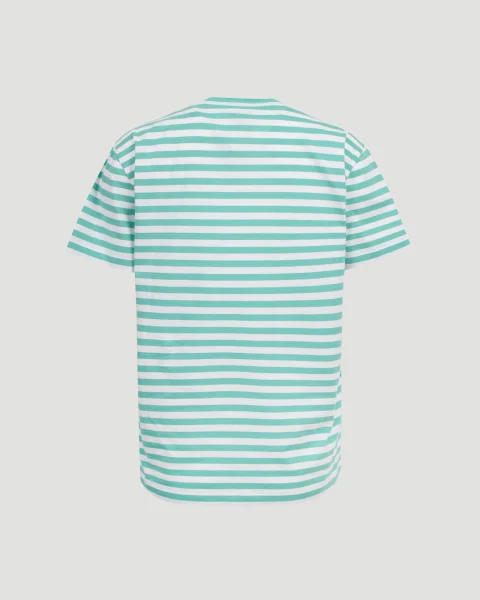 Striped Cotton T-Shirt in Green — снимка 3