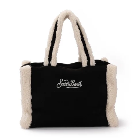 Дамска черна чанта Colette Shearling SAINT BARTH — снимка 6