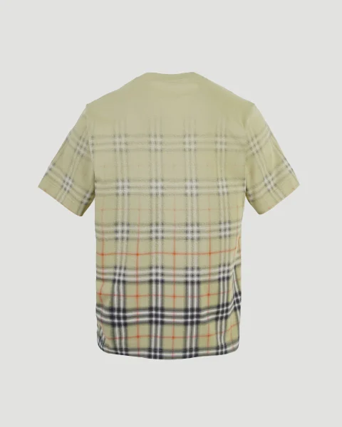 Gradient Check Cotton T-Shirt in Green — снимка 2