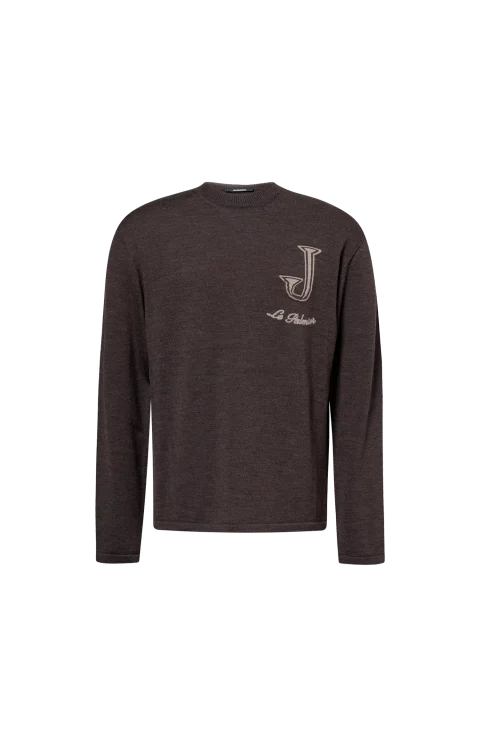Herisson Embroidered Crew-Neck Sweater in Brown