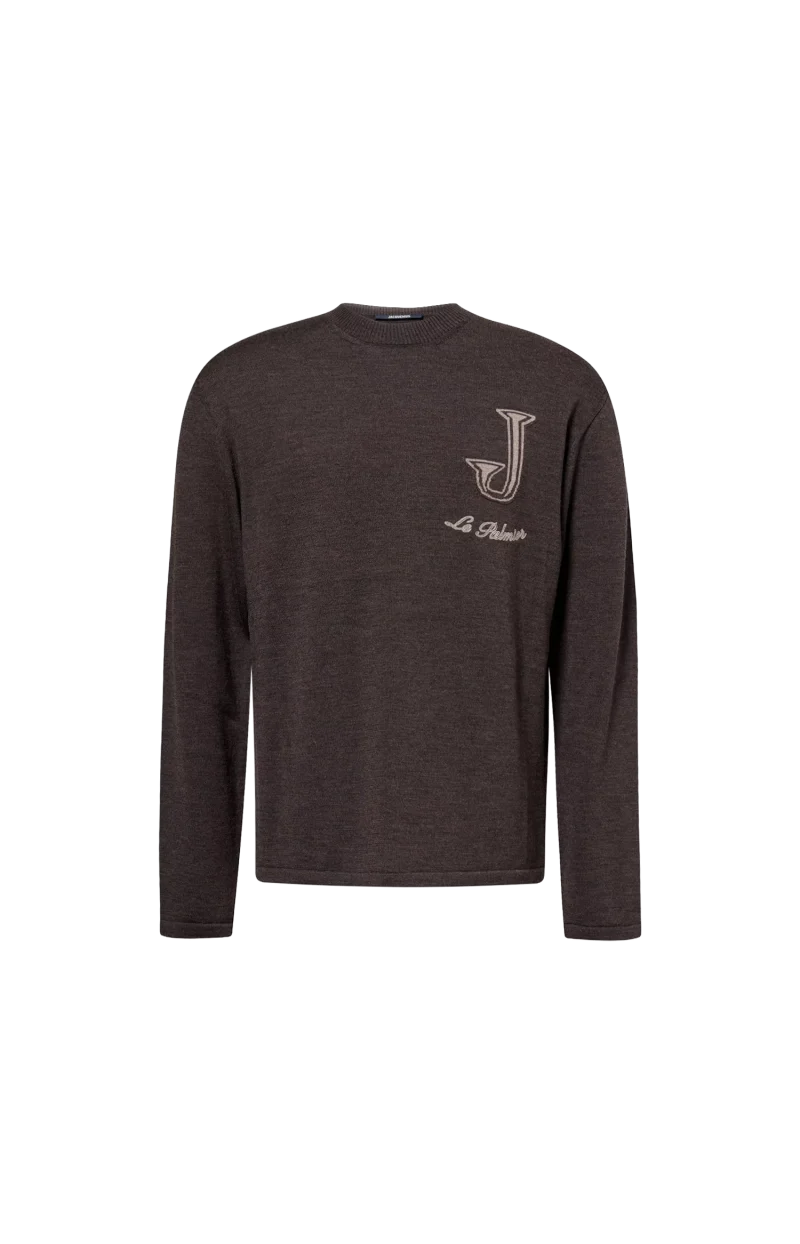 Herisson Embroidered Crew-Neck Sweater in Brown
