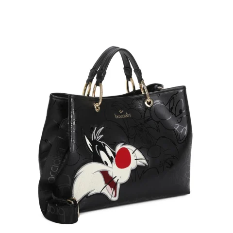 Дамска черна чанта Beth Looney Tunes Braccialini — снимка 6