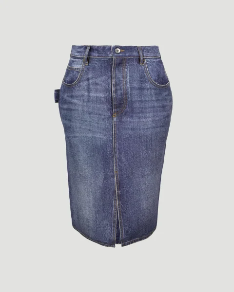 Denim Printed Silk and Viscose Midi Skirt