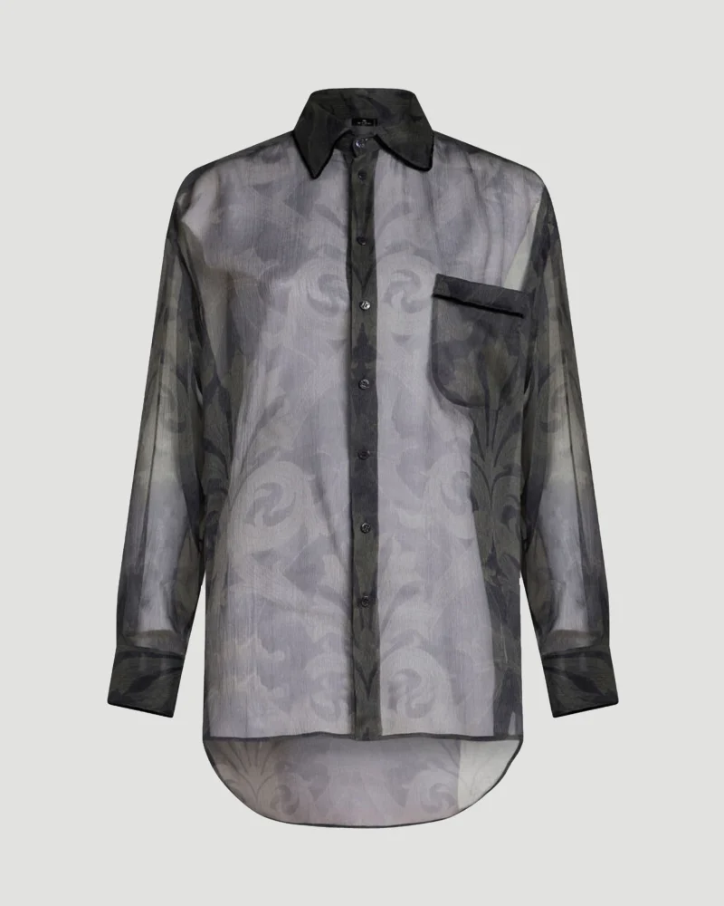 Silk Shirt with Print in Grey