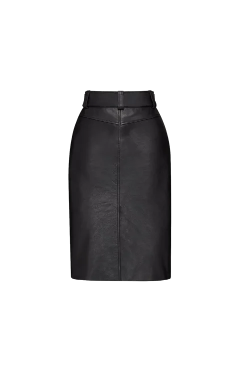 Belted Pencil Skirt in Grained Leather — снимка 2