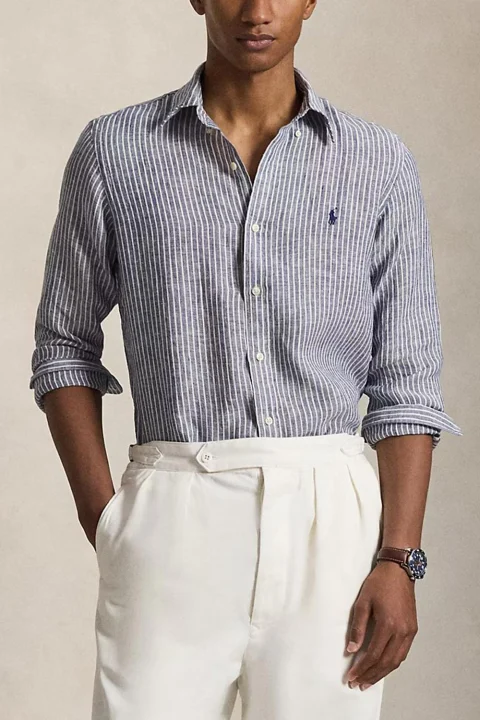 Риза Yd Linen V1-Wvn 710B15594002 410 navy — снимка 2