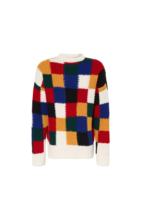 Checkered Wool Crewneck Sweater in Multicolor