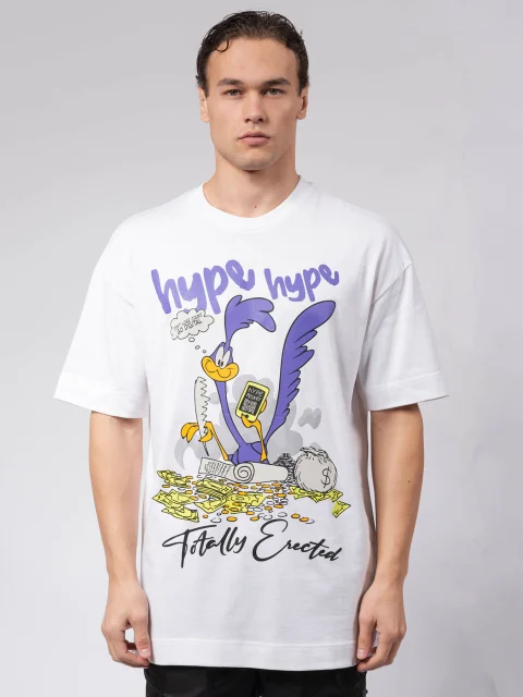 Бяла овърсайз тениска TOTALLY x hype