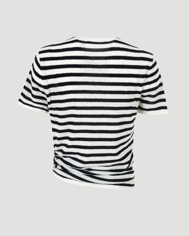 Stripe Knit Ruched Orbit Tee — снимка 3