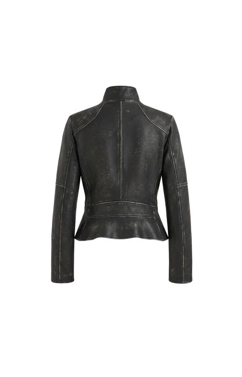 Brushed Leather Cropped Jacket in Black — снимка 2