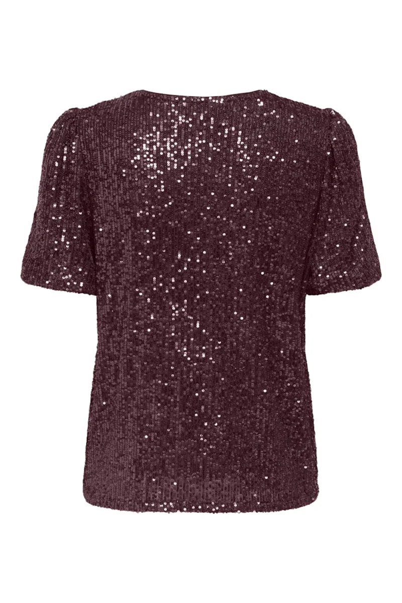 Top Onlana S/S Loose Sequins Jrs 15333850 19-2118 TCX winetasting — снимка 2