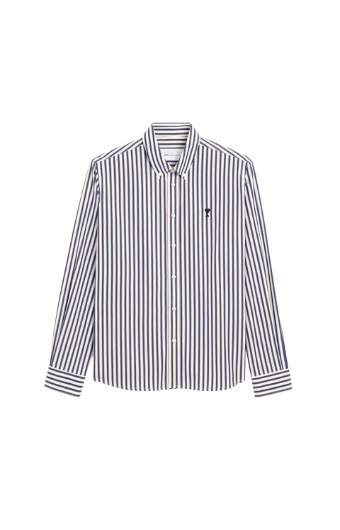 Striped Cotton Shirt with Ami de Coeur in Blue