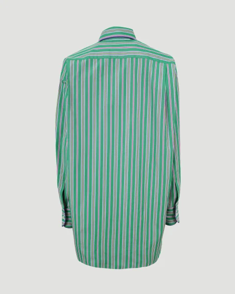 Striped Cotton Poplin Shirt in Green — снимка 2